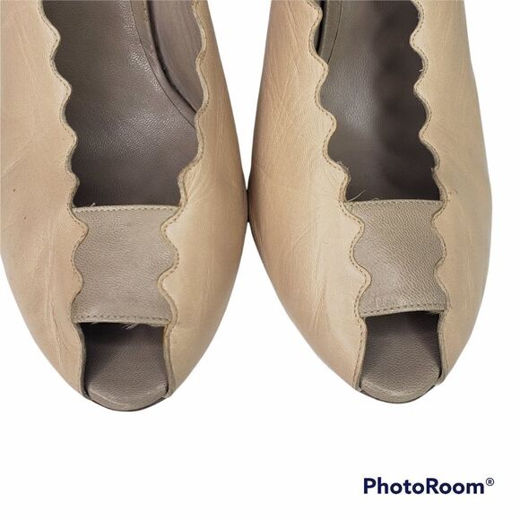 Chloé Scalloped Slingback Peeptoe Heels in Nude Size 40.5 - Picture 3 of 8